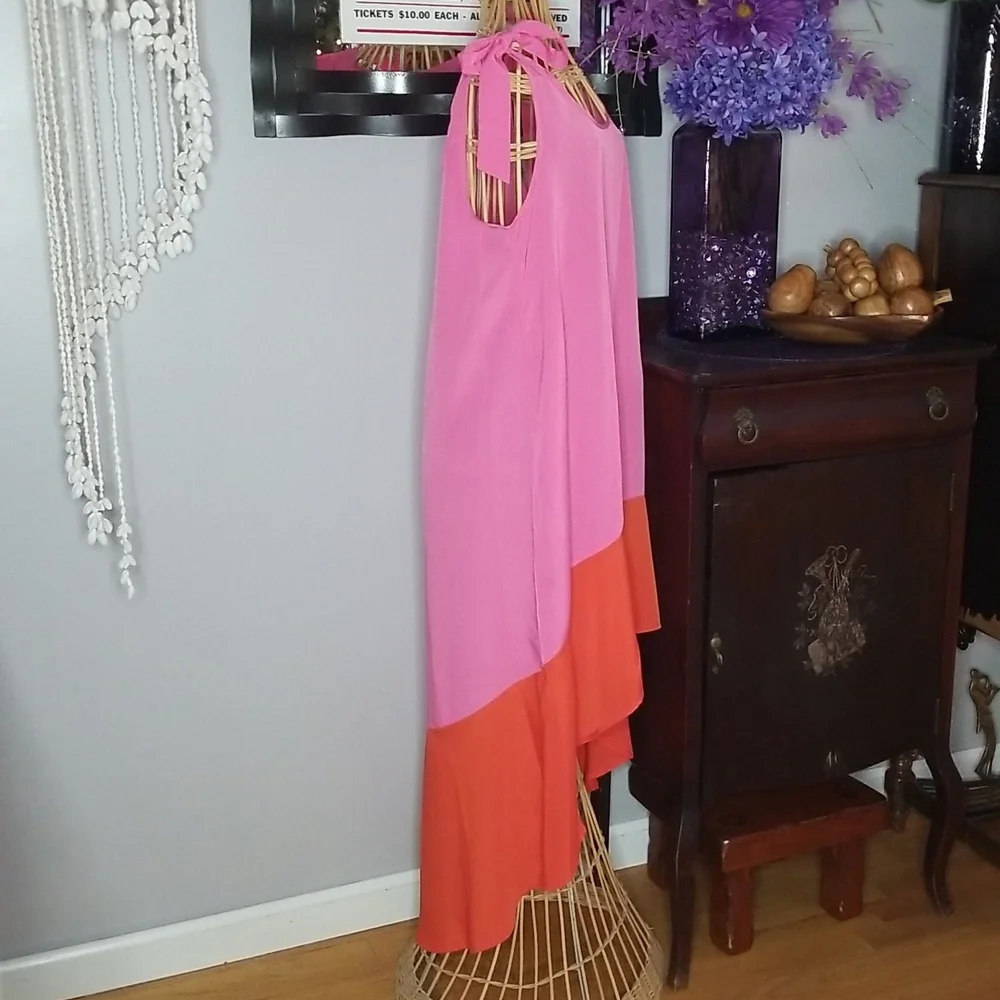 Mud Pie Medium Pink and Orange Shoulder Tie Swimsuit Cover Up Dress - Picture 4 of 9